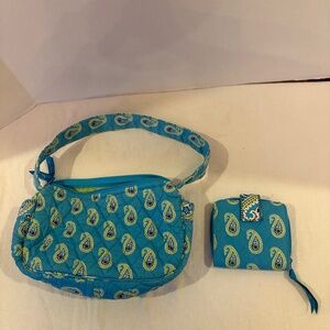Vera Bradley Bermuda Blue Paisley Small Cotton Shoulder Bag & Wallet Retired
